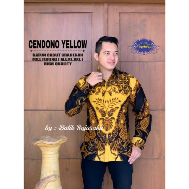 Batik Solo CENDONO KUNING Kemeja Pria Katun Cabut Sragenan Full Furing