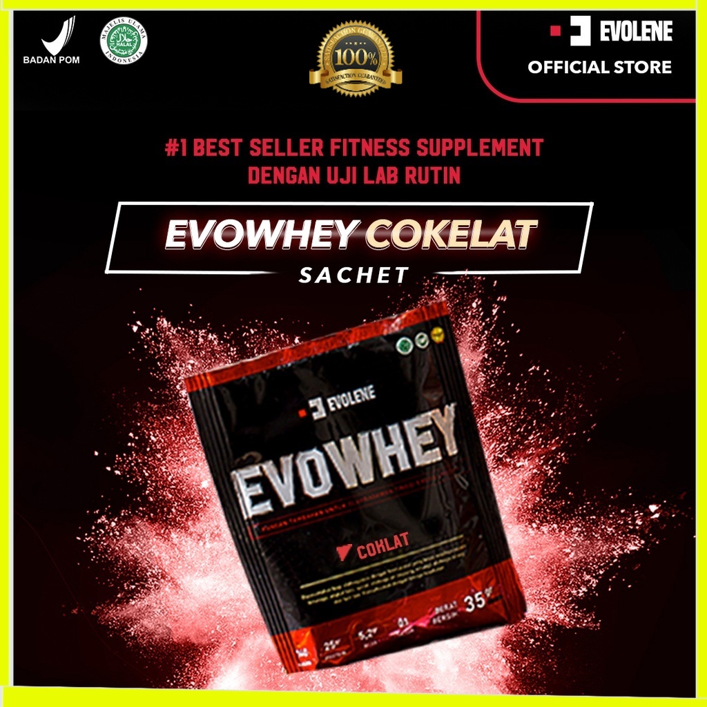 Evowhey Coklat SACHETAN - Suplemen fitness pembentuk Otot - Defisit kalori - Susu Protein - Suplemen Fitness - Minuman Protein - Suplemen Workout Evolene Evoline Evolen