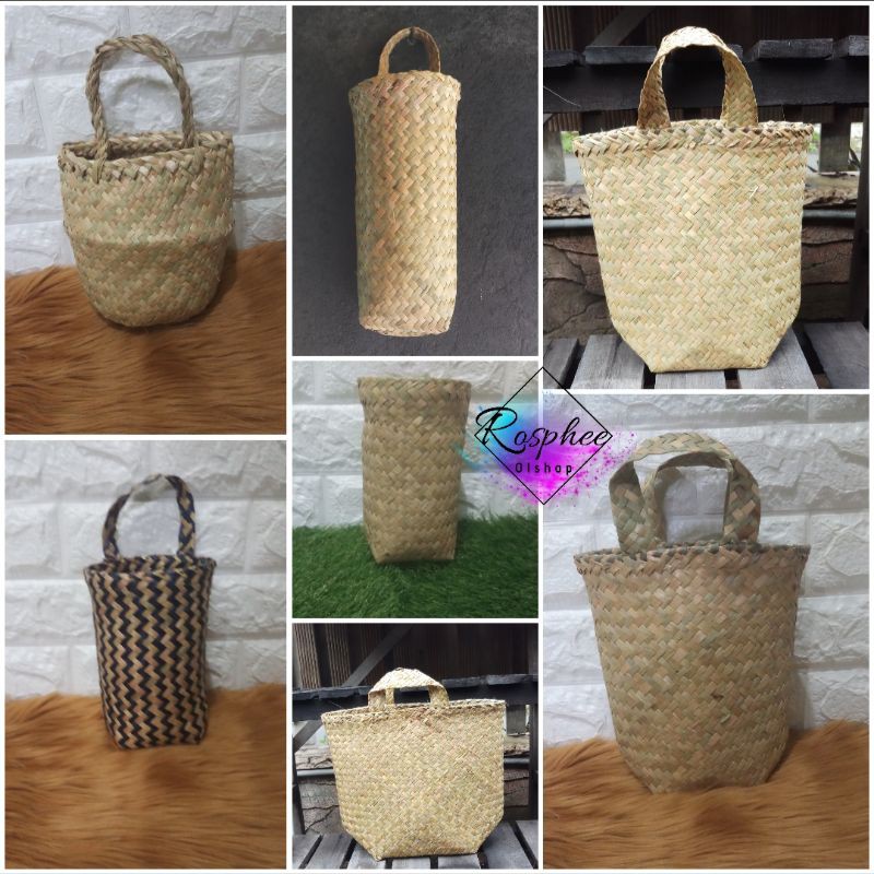 Tas purun cover pot tas jinjing bakul purun multifungsi khas borneo kalimantan (siap kirim)