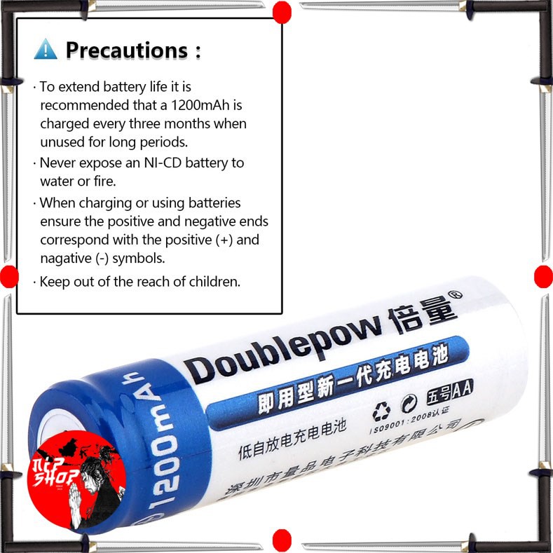 DOUBLEPOW Charger Baterai 4 slot AA/AAA + 4 PCS AA Battery 1200mAh