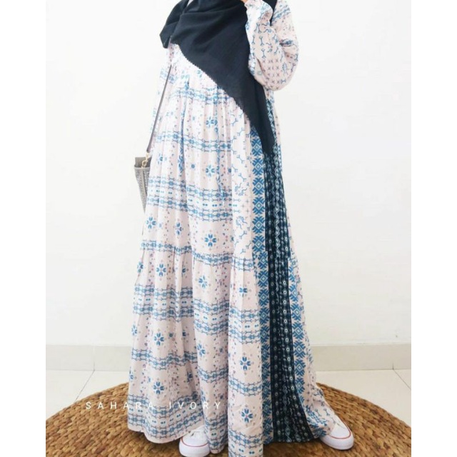 Sahara Dress By Latasha Outfit Ivory Gamis wanita katun busui baju muslim remaja rayon motif