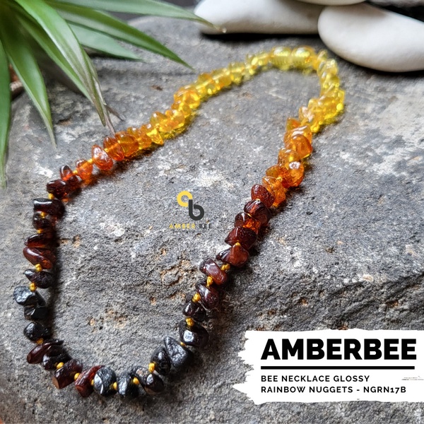 Kalung Amber Anak Premium Glossy Rainbow Nugget By Amber Bee NGRN17B