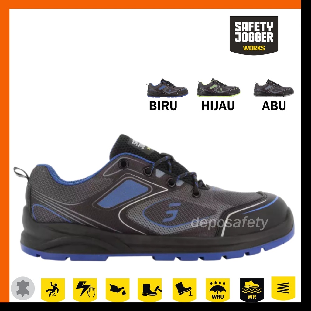 Sepatu Safety Jogger Cador Biru - Hijau - Abu abu S1P ESD SRC Original 100% - Safety Shoes JOGGER CADOR Blue - Green - Grey