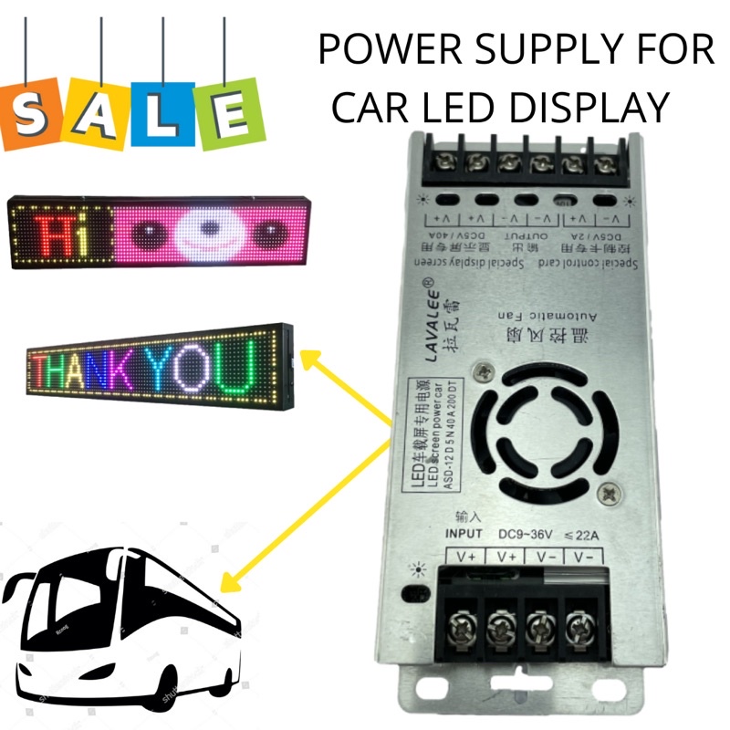 POWER SUPLLY SLIM FOR CAR LED DISPLAY RUNNING TEXT 5V 40A LAVALEE