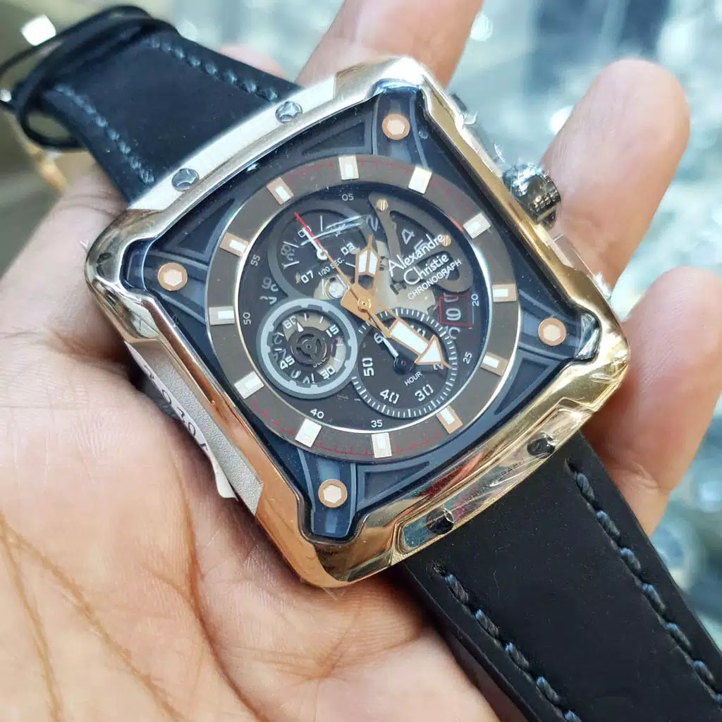 Alexandre Christie original ac3030 softgold tali kulit hitam