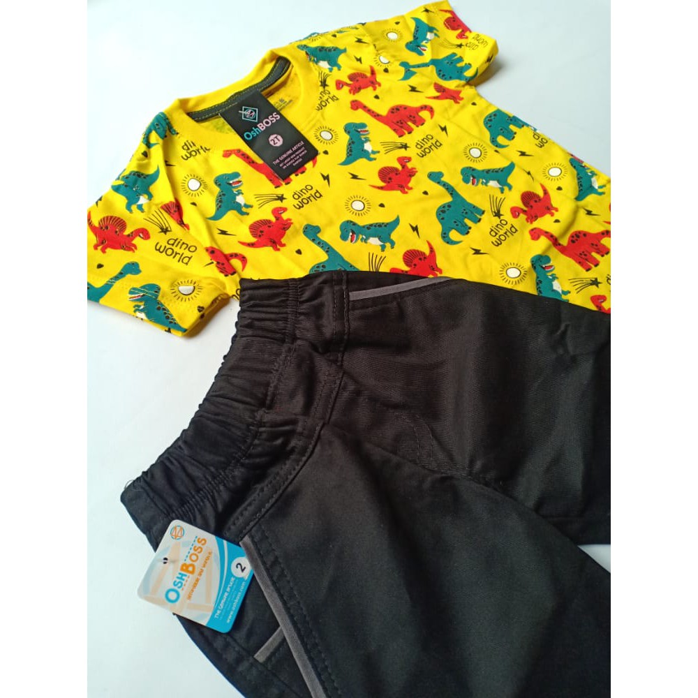 COD STELAN BAJU ANAK LAKI LAKI MOTIF DINO KUNING  DAN CINO PENDEK 2-6 TAHUN-4