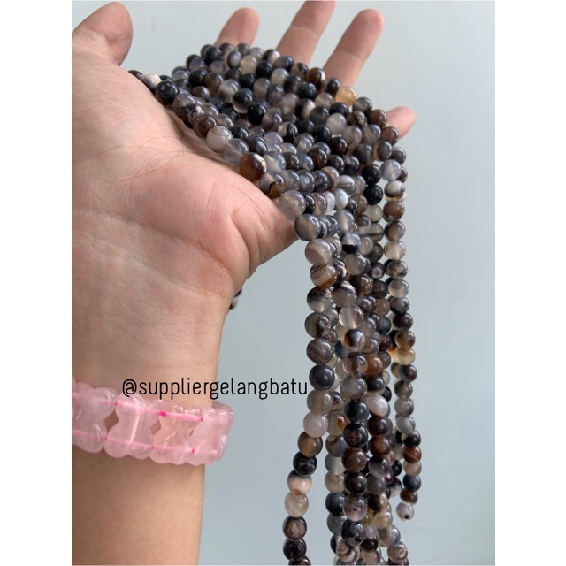 bahan batu import CARNELIAN DALMANTION 8mm natural HITAM PUTIH LORENG