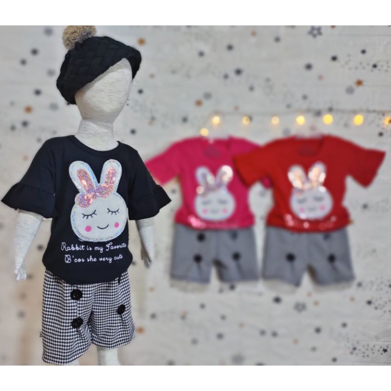 Setelan anak Perempuan usia 1-5 tahun BUNNY bahan Ducati Katun Spandek Premium