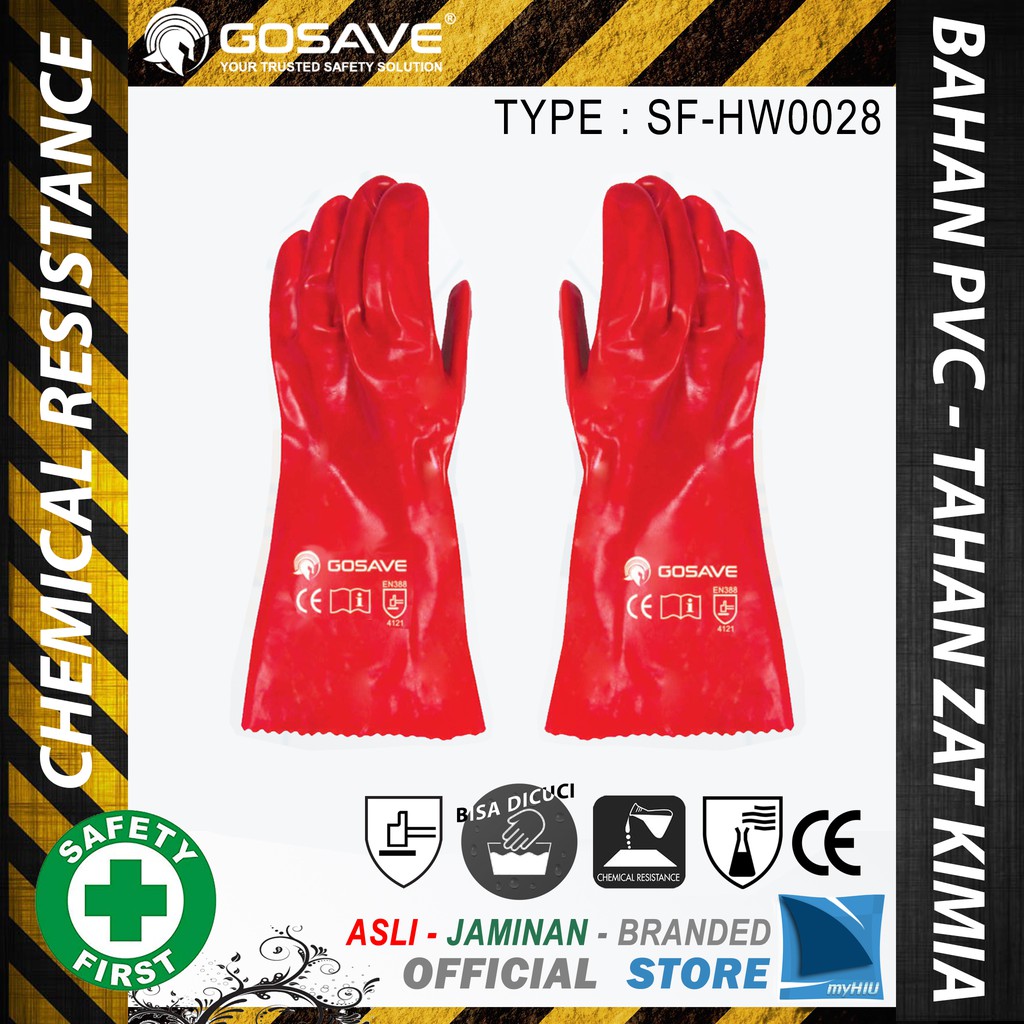 Sarung Tangan PVC 350 ~ 400 mm Higienis Anti Zat Kimia / Safety Gloves Chemical Resistance GOSAVE