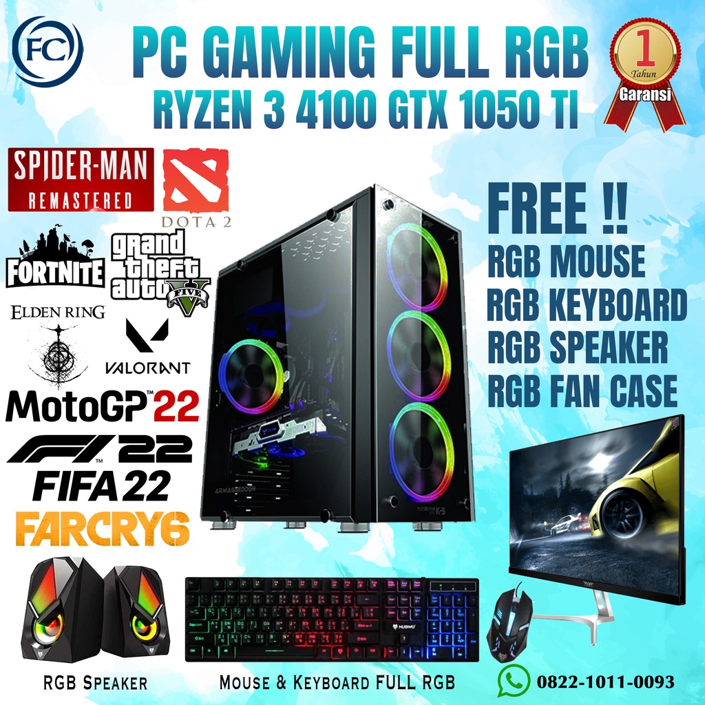 PC GAMING &amp; DESIGN RYZEN 3 4100 16GB GTX1050TI / GT1030 / RX550 FULLSET