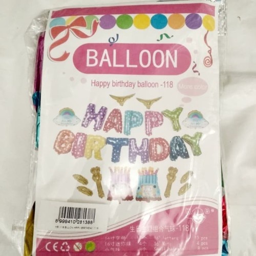 Balon Foil Set Happy Birthday Polkadot dan Hiasan