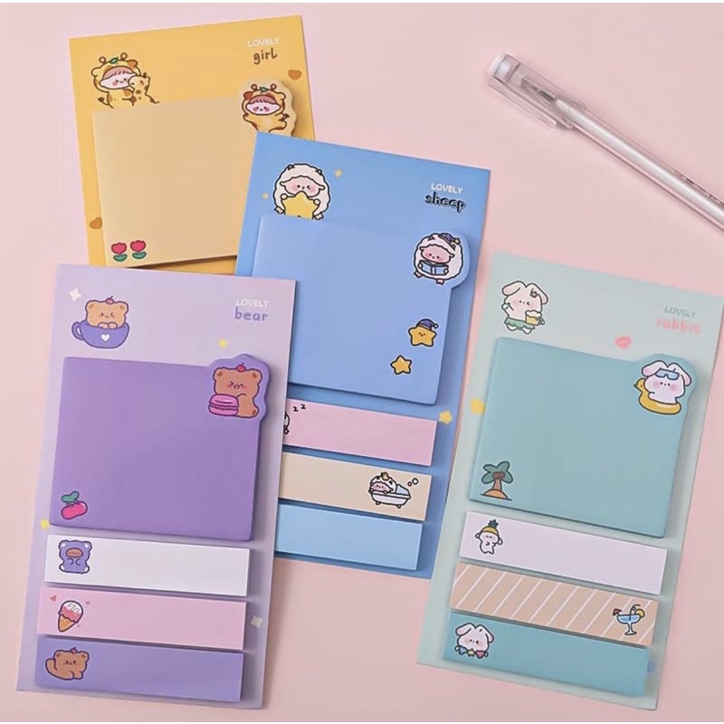 

EMMALAND || 80 Lembar Korean Sticky Note Motif Kartun Untuk Sekolah / Kantor / Sticky Notes Cute Animal 4 line Paper Memo Posts It Aesthetic