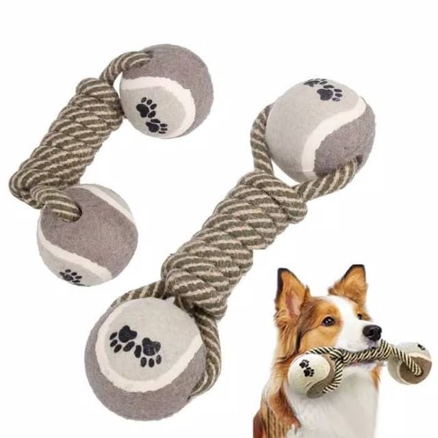 Mainan Gigit Anjing &quot;DUMBLLE ROPE 2 TENIS BALL&quot; Rope Balls Toys