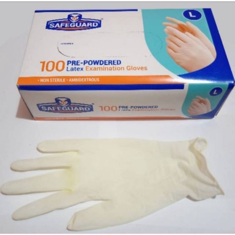 sarung tangan karet latex safeguard pre powder hand glove safe guard isi 100pcs