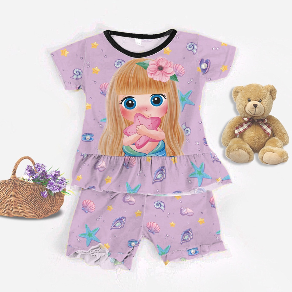 RILLO - SETELAN RUFFLE MOTIF PRINT / SET RUFFLE ANAK PEREMPUAN