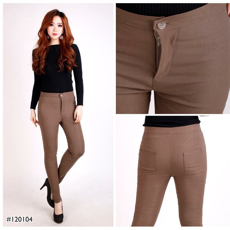 Celana Bahan Katun Panjang Highwaist Wanita