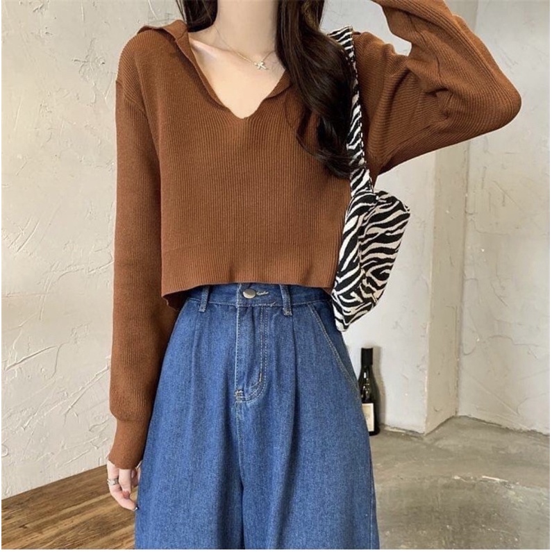 AUREL KNITE SWEATER RAJUT WANITA KOREAN | KNITTED CROP RAJUT