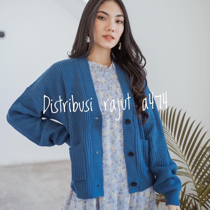 CARDIGAN SAKU OVERSIZE CROP POCKET SELLY RAJUT KANCING TEBAL LEMBUT