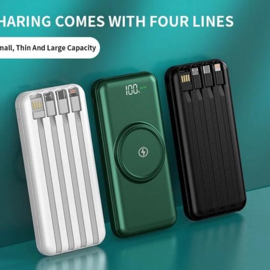 Terbagus.. Powerbank 20000mAh Wireless Charger For iPhone 11 X XR Huawei mate30 LED Display With 4 C