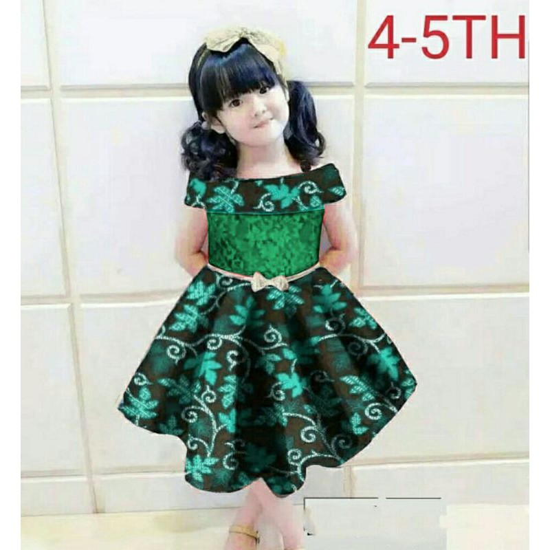 Mini Dress Kondangan Pesta Anak Brukat Batik Silk Cecilia Kid Kids