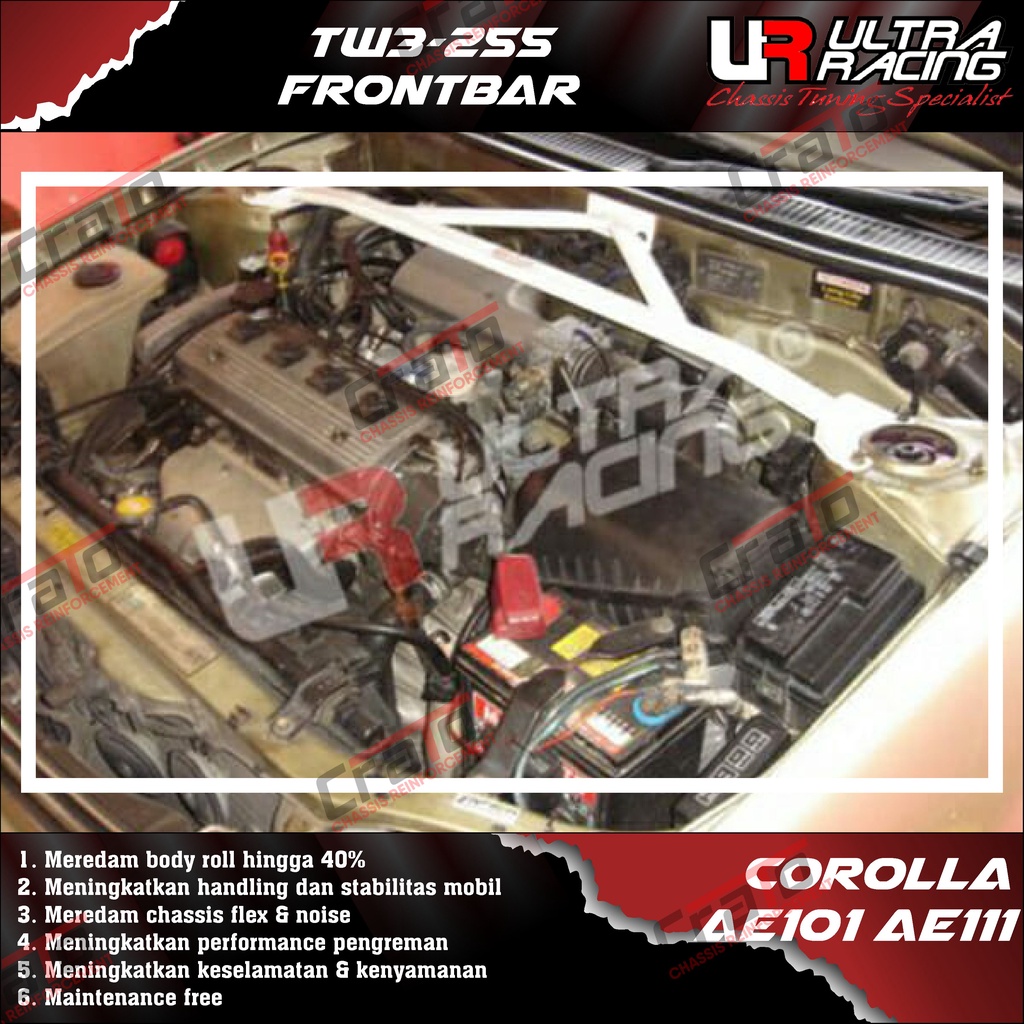 Aksesoris Stabiliser ULTRA RACING Safety Bar - Frontbar Front Strutbar 3 Points - Toyota Corolla AE1