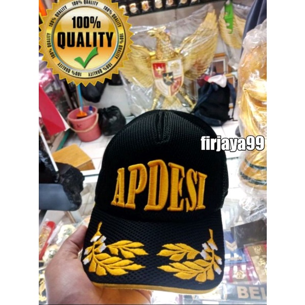 topi apdesi doublemes pakai ray dan tulisan timbul
