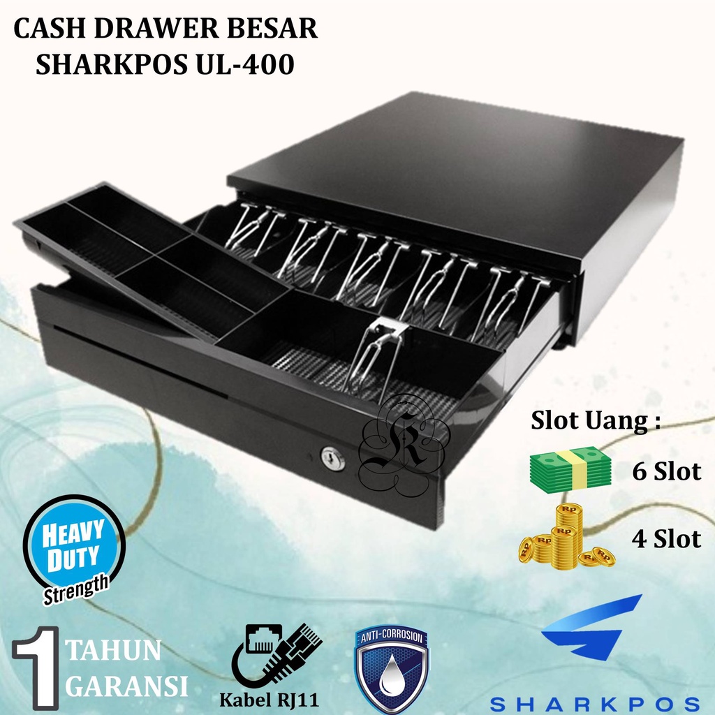 Cash Drawer Sharkpos UL400 Laci Uang Kasir UL-400 Kotak Uang Support RJ11 Printer Thermal Bluetooth 58mm/80mm Bergaransi