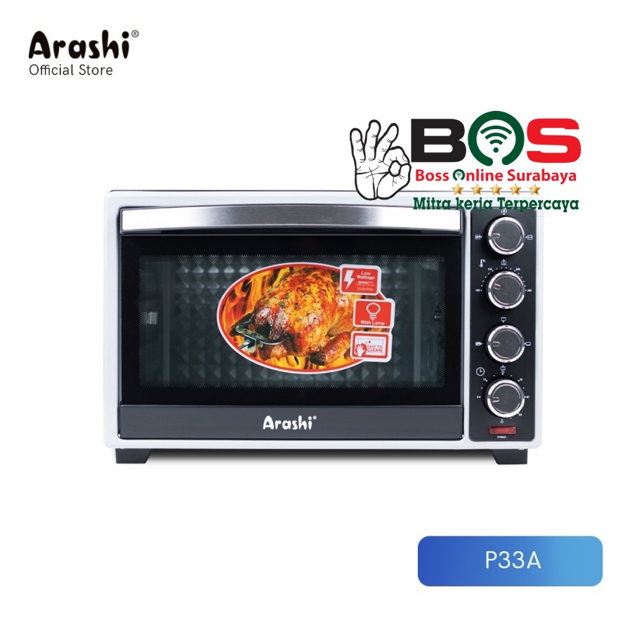 Electric Oven Arashi Kapasitas 33L Oven Arashi Low Watt Bagus P33A