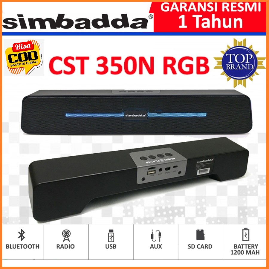 Simbadda CST 350N - Speaker Portable Bluetooth Mini Sound Bar LED RGB-Original