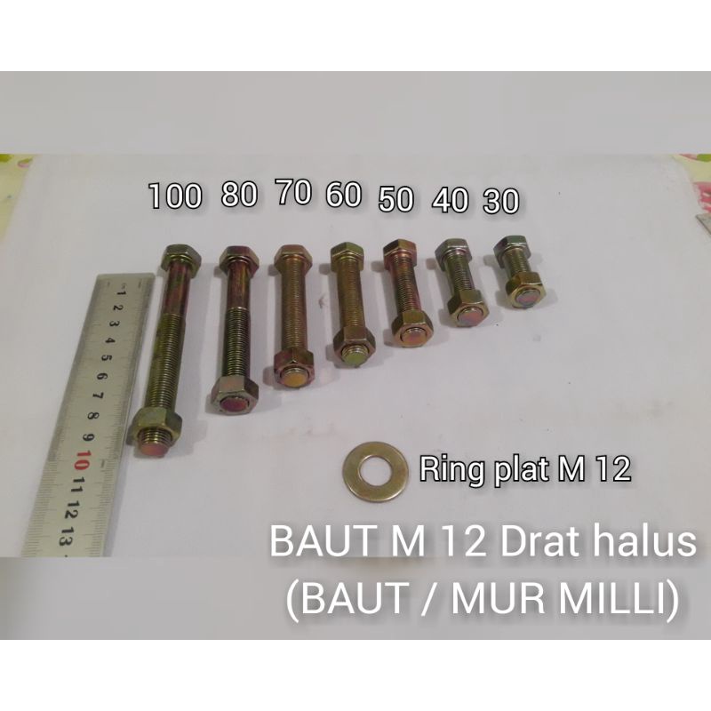 BAUT M 12 Drat Halus (BAUT/MUR/RING MILLI) PANJANG 30 - 100 mm