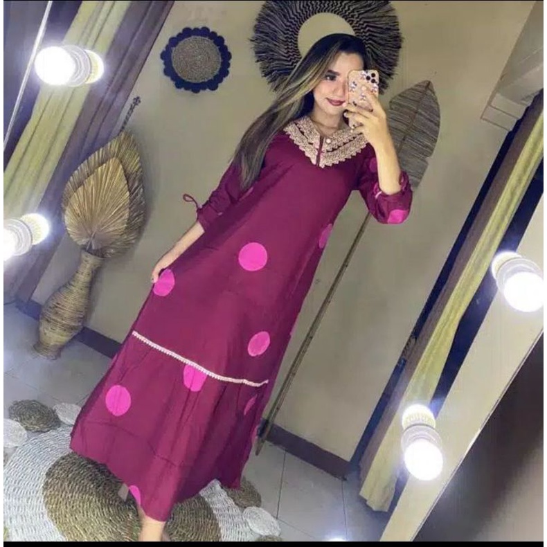 DASTER ARAB MOTIF POLKA RAYON LENGAN PANJANG