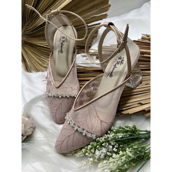 Rafaizoutfit  sepatu wanita violin rosegold tinggi 7cm kaca