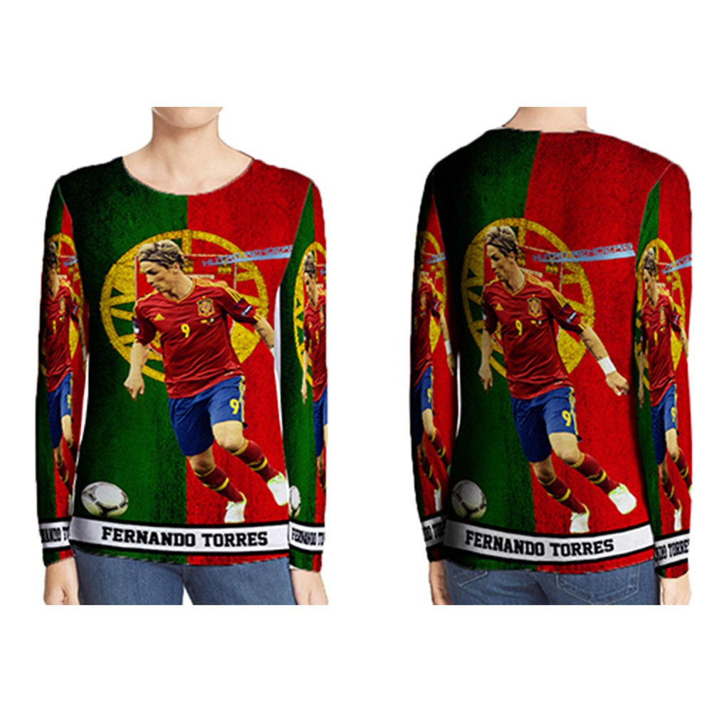 Kaos Tangan Panjang Fernando Torres Fullprint T-Shirt Unisex Bahan Polyester Jersey Dryfit