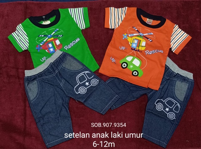 Baju Setelan Anak / Kaos oblong celana pendek cowok 1 - 1,5 tahun