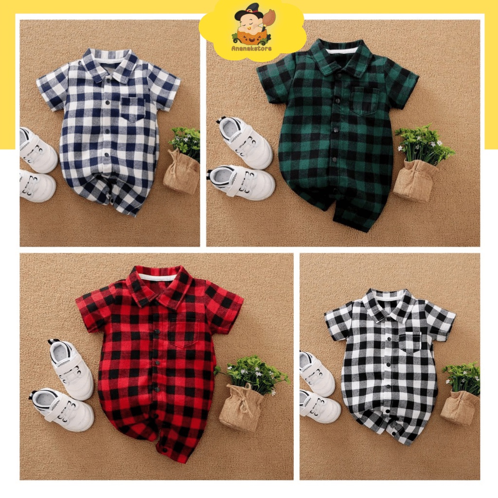 Jumper bayi lengan pendek 0-18 bulan / Jumper bayi Motif KOTAK KOTAK Baju bayi