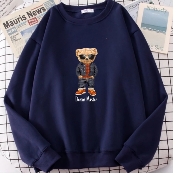 Basic Sweater Dewasa Teddy Bear Denim Master Bahan Fleece Tebal Halus