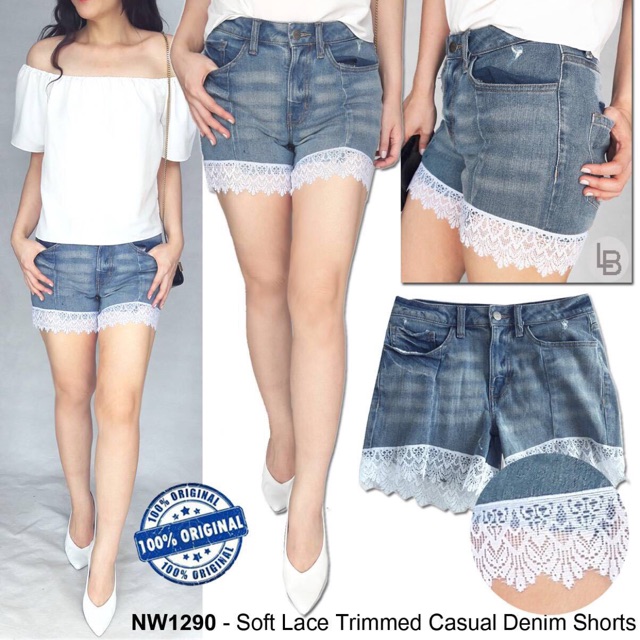 H300 NOW Soft Lace Trimmed Casual Denim Shorts (size No.8 - 72cm)