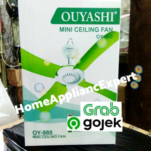 Mini Ceiling Fan Heli Fan Ouyashi Putih Hijau Klasik Kipas Angin Baling