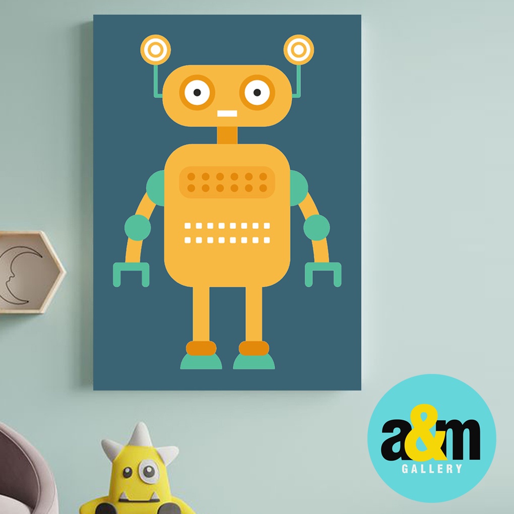 Poster Kayu Hiasan Dinding Kamar Bayi dan anak Gambar ROBOT ( A4 ) Dekorasi Kamar anak Wall decor Edukasi Gambar Tema ROBOT - A&amp;M