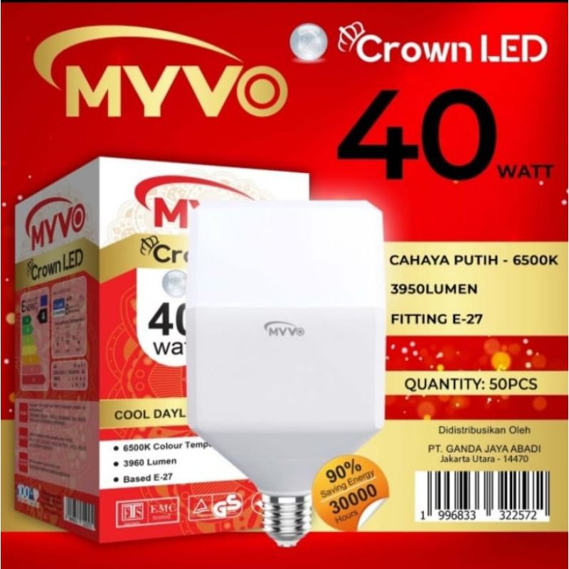 Lampu / Bolam LED MYVO CROWN MURAH 20 Watt / 30 Watt / 40 Watt / Garansi 1 Tahun