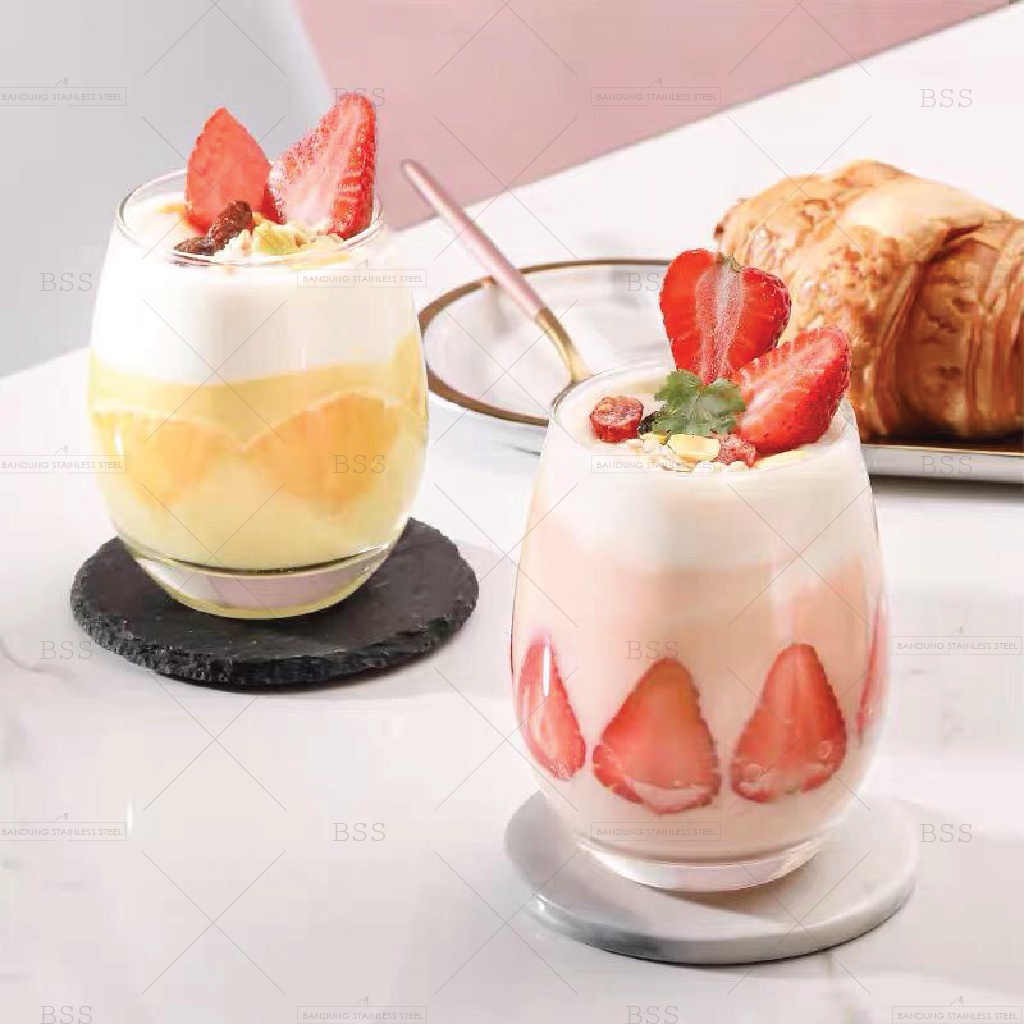 Gelas Kristal Lucu Dessert Kopi Susu Oval Glass Yo-Reum Aesthetic Korean Cafe Crystall Drinking Elegan Cantik