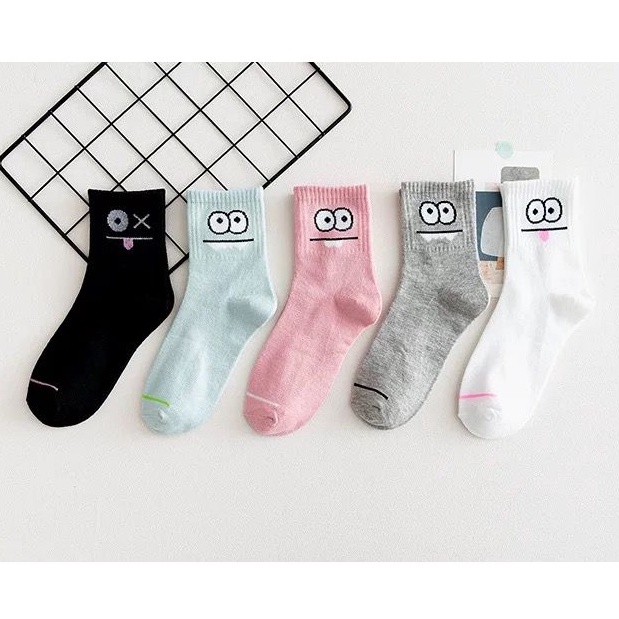 [littlecrab] Kaos Kaki Motif Mata Emoticon Lucu Kaos Kaki Japanese Ghost Warna Soft Cute Eyes Women Socks Pink Grey Black White Hijau Mint Kaos Kaki Lucu Berkualitas Kaos Kaki Panjang High Quality Korean Style