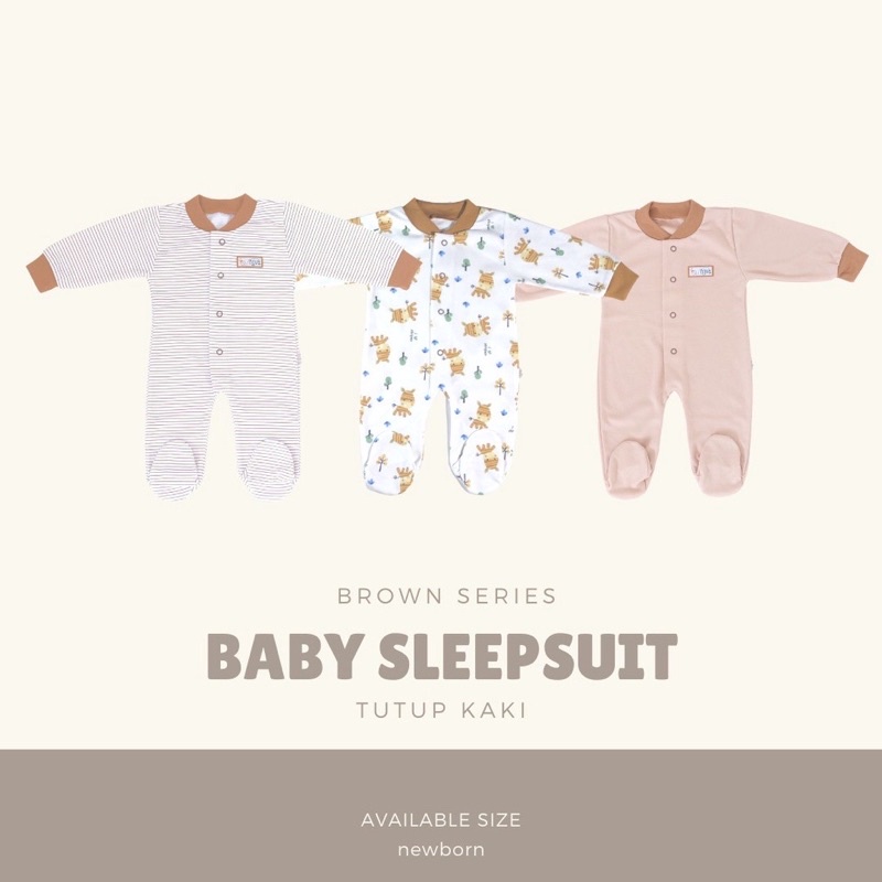 Nova Sleepsuit Bayi Newborn Tutup Kaki Coklat - Piyama Bayi Jumper