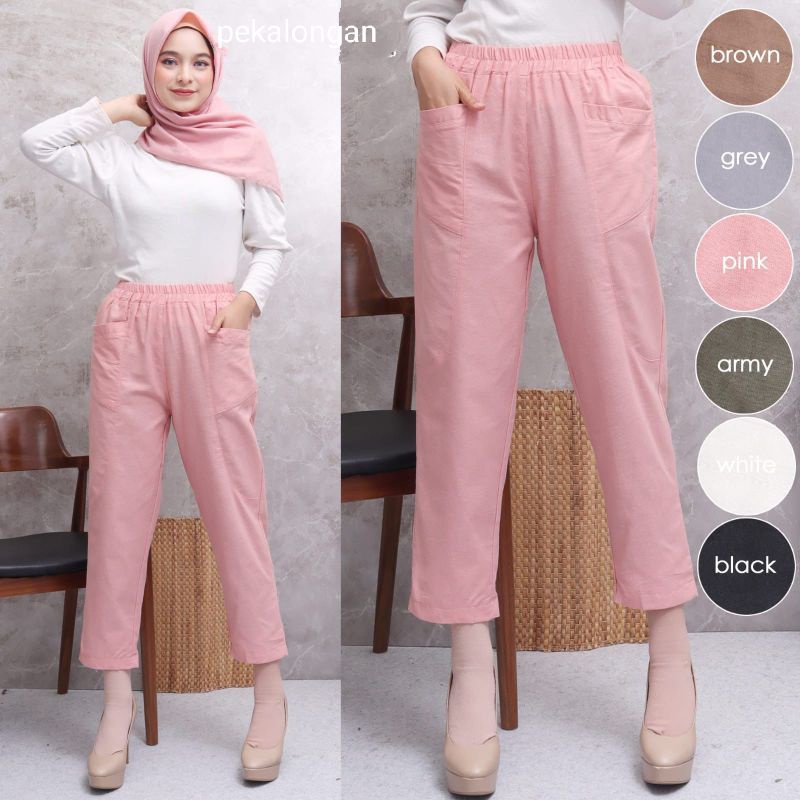 Celana Kulot crop 7/9 linen wanita Korea Bisa COD grosir baju murah wanita kekinian