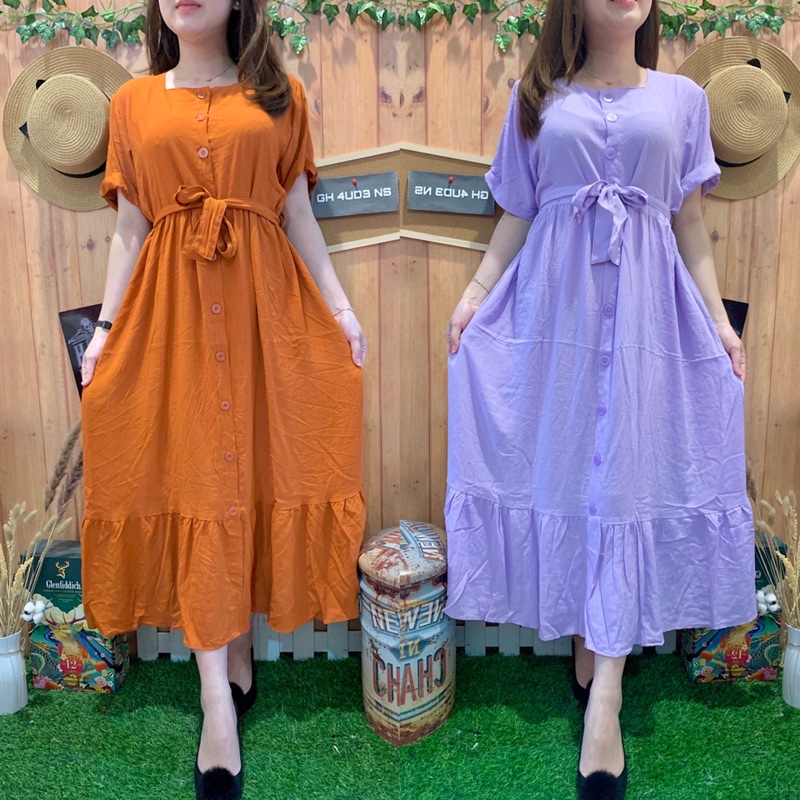 LONG DRESS BUTTON RAMPLE CRINKLE #3013