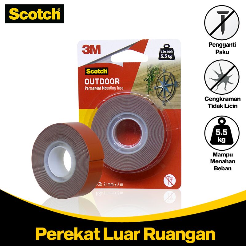 

Perekat Double Tape 3M Scotch 21mm x 2m VHB Outdoor Permanent Mounting Tape Pengganti Paku / Baut 3M