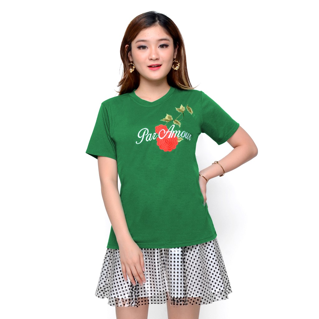 Kaos Tshirt Lengan pendek Wanita Gaya korea bordir - XSHOP Lulu