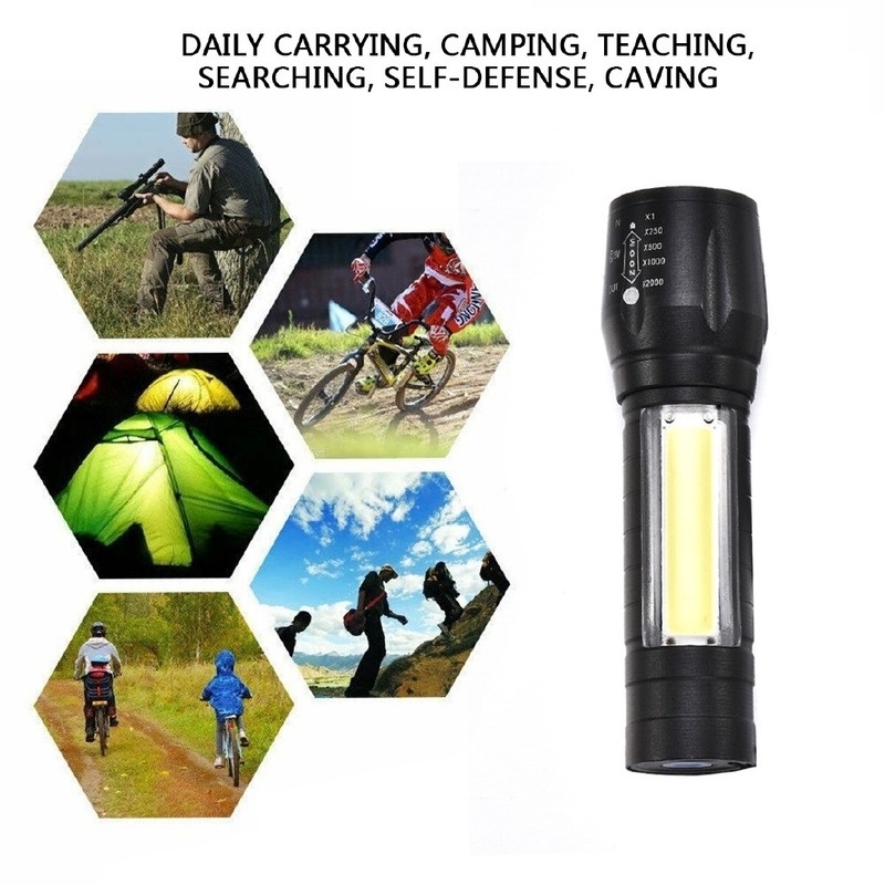 Portable T6 COB LED Tactical USB Rechargeable Zoomable Flashlight Torch Lamp