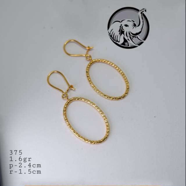 1,6gr Anting Model Oval Emas Asli Kadar 375 kodeN416