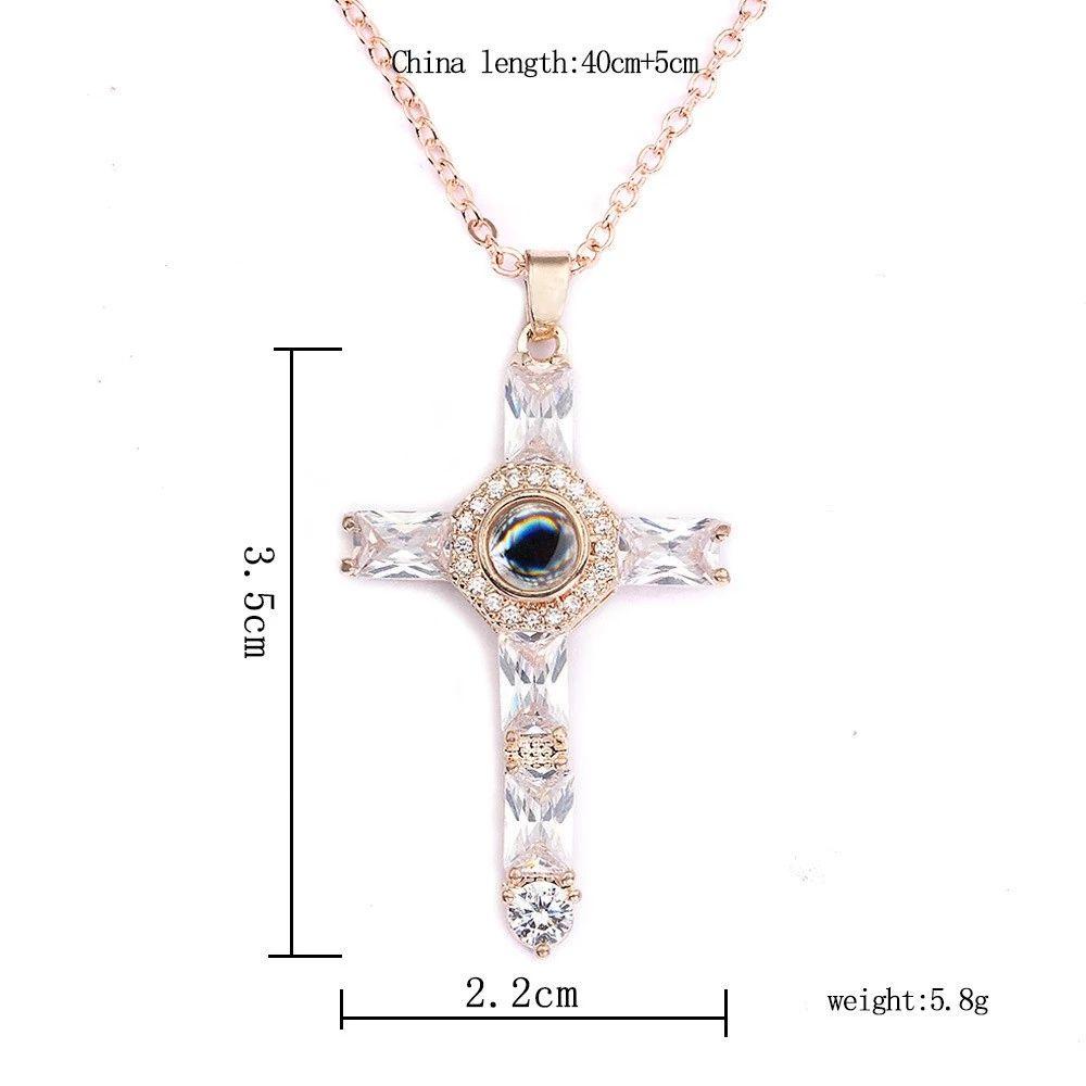 Lily Cross Projection Kalung Wanita Hadiah Liontin Masa Kini Zirkon Kristal Bentuk Salib